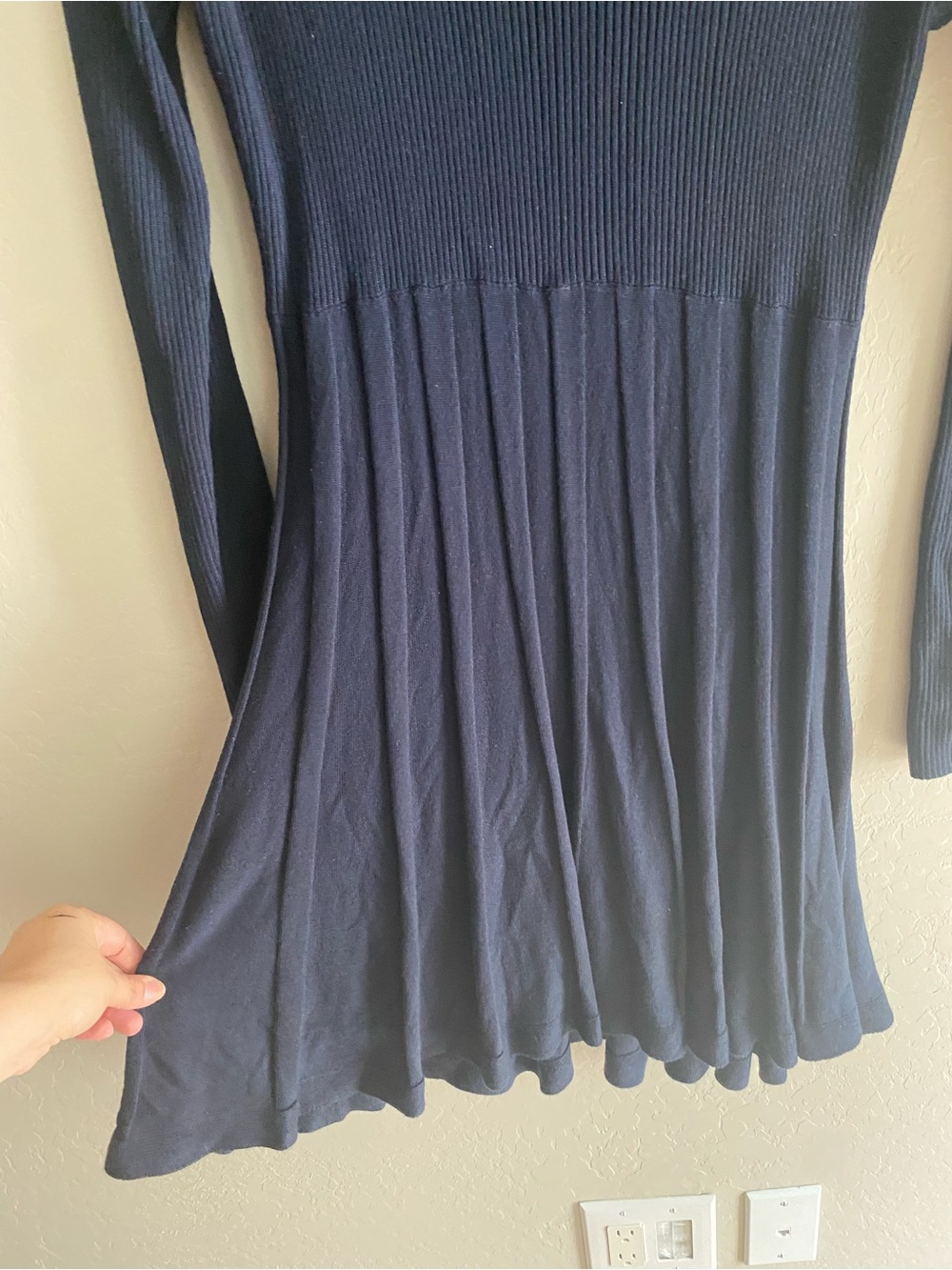 Calvin Klein Navy Blue Ribbed Cowl Neck Fit & Flare Sweater Dress L - Picture 3 of 7